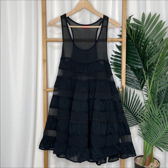 Tigerlily Black Cotton Silk Dress Size 8 - Picture 2 of 6